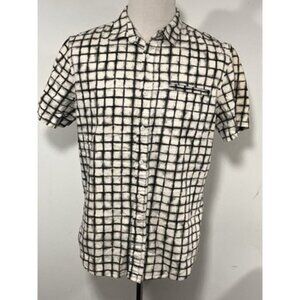 Sean John Linen Blend White Black Button Down Plaid S/S Shirt Size Large Legacy